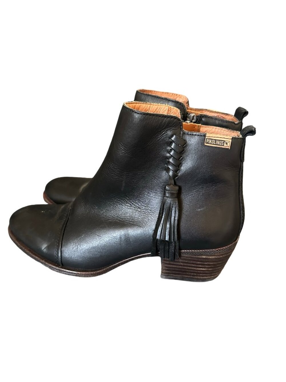 Pikolinos Baqueira Ankle Boots 41 Black Leather Tasseled Fringe Booties